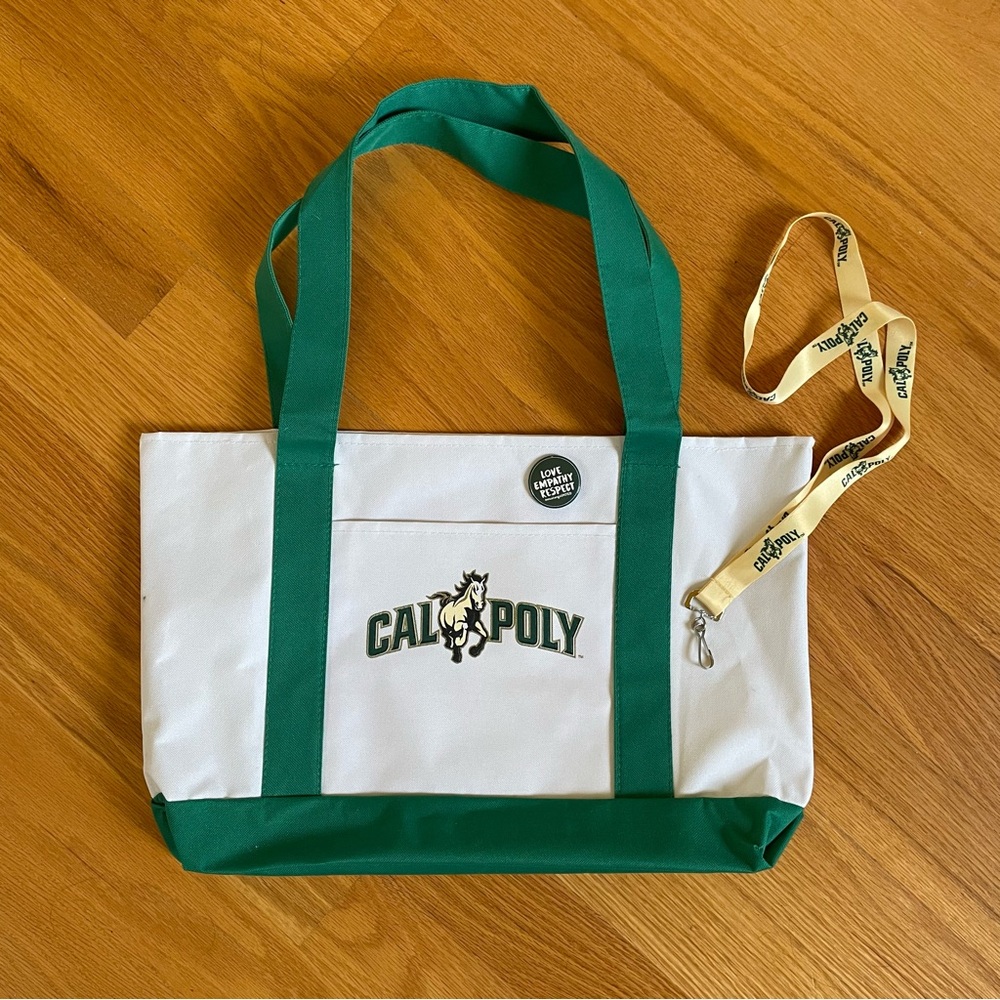 Cal Poly merch gear bundle! Tote bag, lanyard, and Love, Empathy, Respect pin